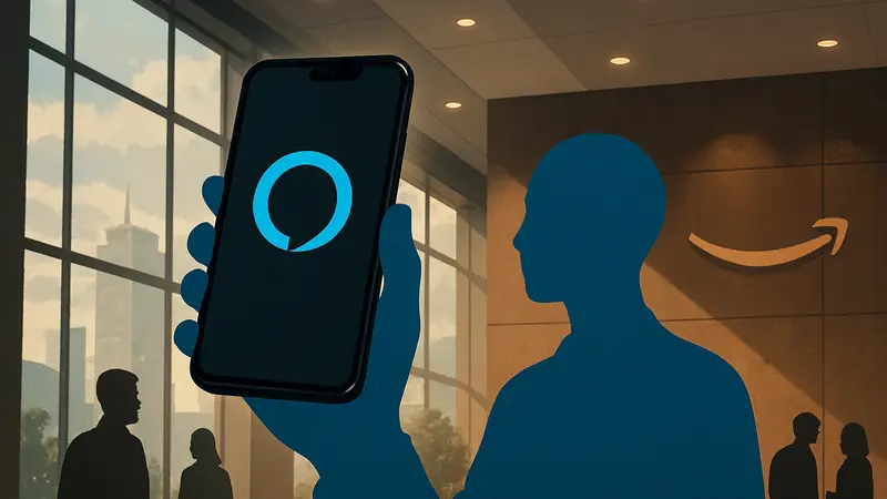 Концепт смартфона Amazon с логотипом Alexa, демонстрирующий интеграцию голосового помощника и искусственного интеллекта.