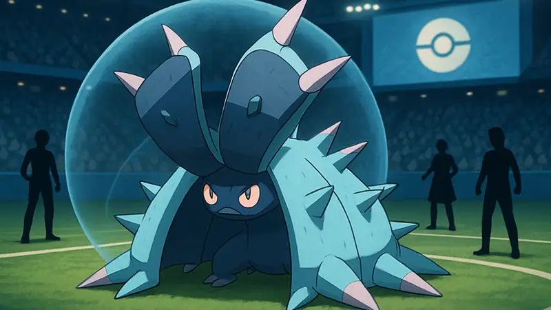 Покемон Токсапекс на фоне арены, показывающий его защитные способности в Pokemon Champions.