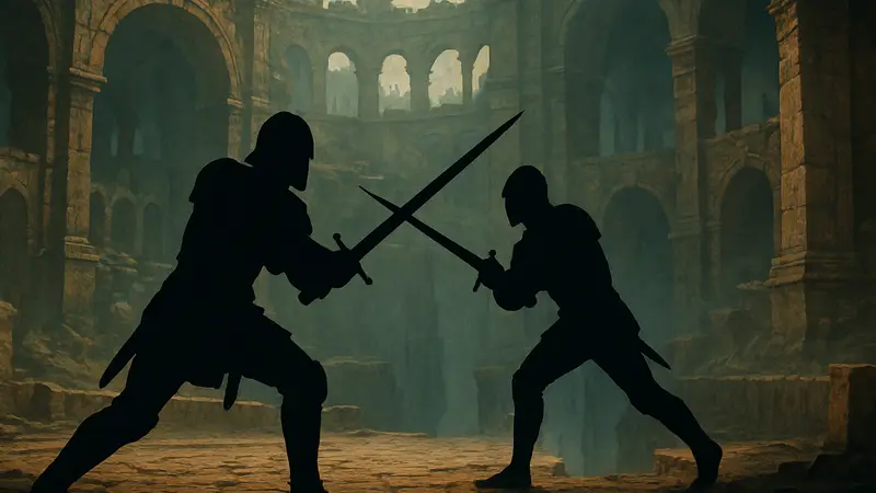Геймплей Half Sword: иллюстрация режима прогрессии, воин в бою на арене Abyss. Гайд по игре.