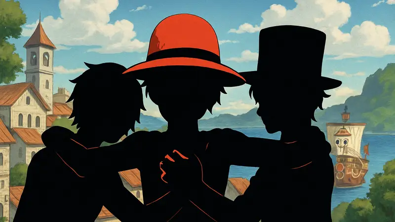 Персонажи One Piece, братья Луффи, Эйс и Сабо, в момент единения.