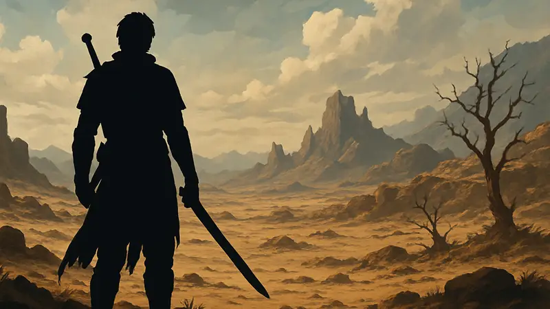 Логотип Crimson Desert на фоне пустынного пейзажа с характерной атмосферой игры