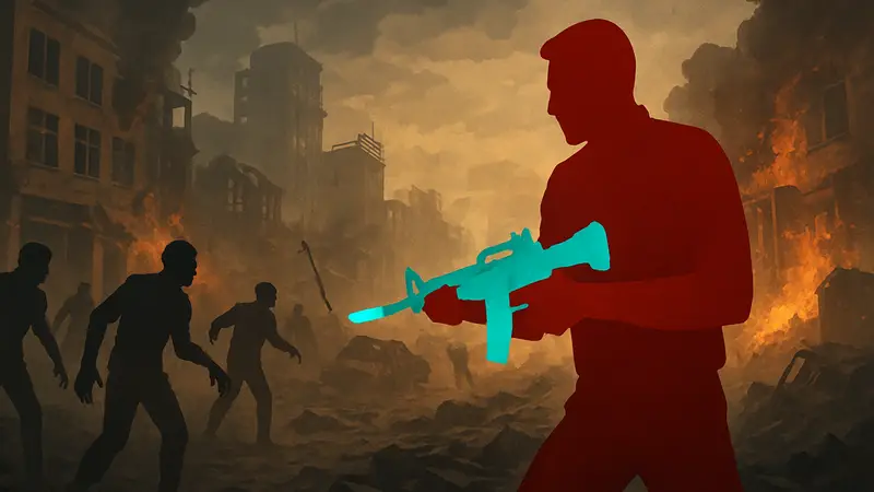 Игрок Black Ops 2 Zombies использует перма-перк, уничтожая зомби на фоне апокалиптического пейзажа