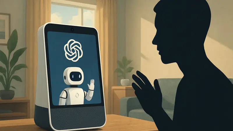 Концепт умной колонки OpenAI с ChatGPT, показывающий ее возможности и дизайн.