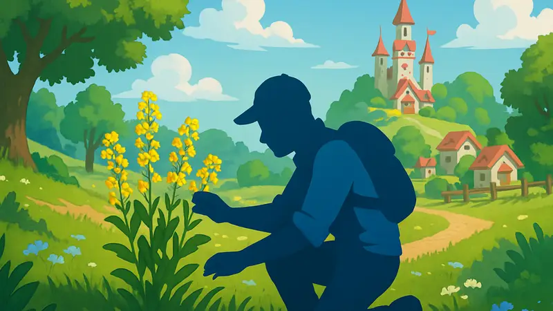 Игрок собирает Высокую Горчицу в мире Heartopia