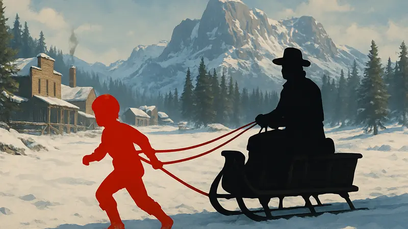 Джек Марстон из Red Dead Redemption 2 в упряжке, тянущий сани, вместо ездовых собак.