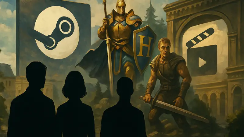 Иллюстрация главных игровых новостей недели, включая Steam, HOMM, Gothic 2 и фильмы по играм.
