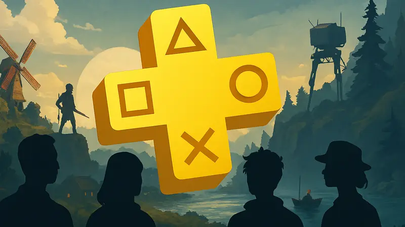 Логотип PlayStation Plus с инди-играми на фоне, стратегия Sony.