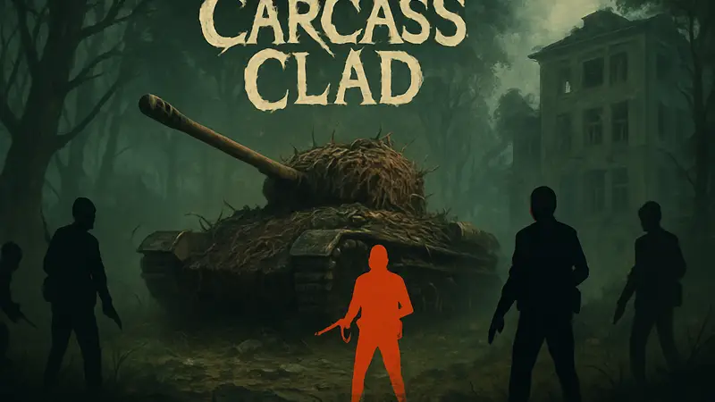 Логотип игры Carcass Clad и скриншот из кооперативного хоррора про танки
