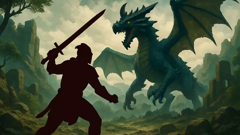 Персонаж RuneScape сражается с драконом в локации Dragonwilds во время квеста Scaling Difficulties