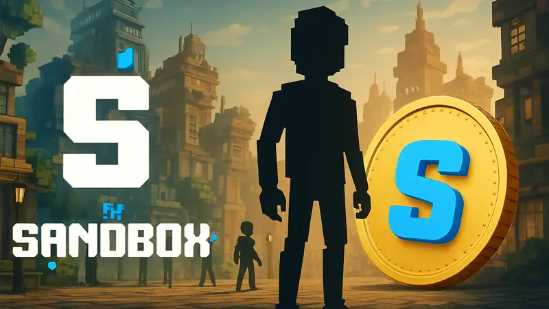 Логотип The Sandbox и изображение криптовалюты $SAND, символизирующее награды седьмого сезона.