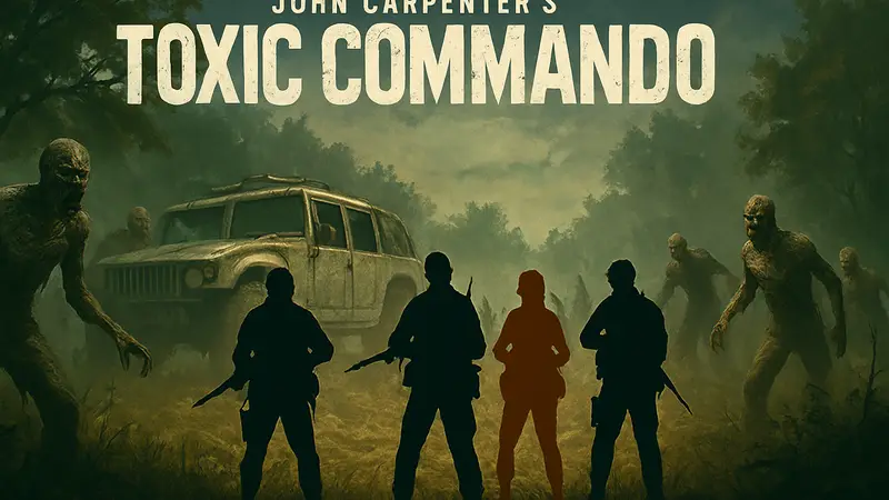 Обложка игры John Carpenter's Toxic Commando с зомби и персонажами