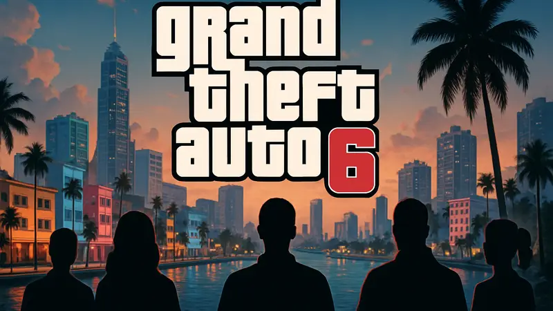 Логотип GTA 6 на фоне города Вайс-Сити, фанаты ждут новый анонс Grand Theft Auto 6