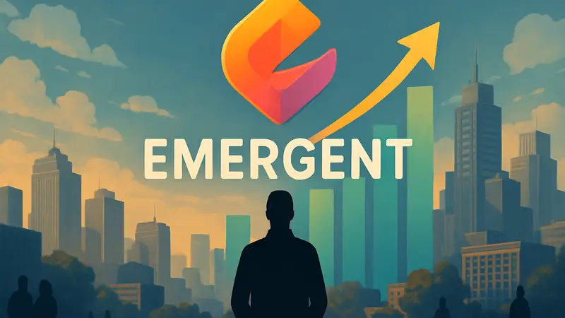 Яркий логотип Emergent, символизирующий быстрый рост и высокие доходы стартапа.