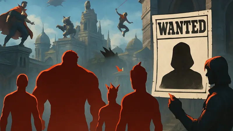 Изображение персонажей Marvel Rivals с иконкой баунти или «wanted» постера, символизирующего охоту на гриферов.