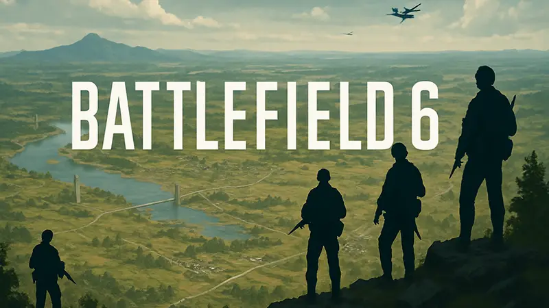 Логотип Battlefield 6 на фоне большой игровой карты, символизирующей масштаб.