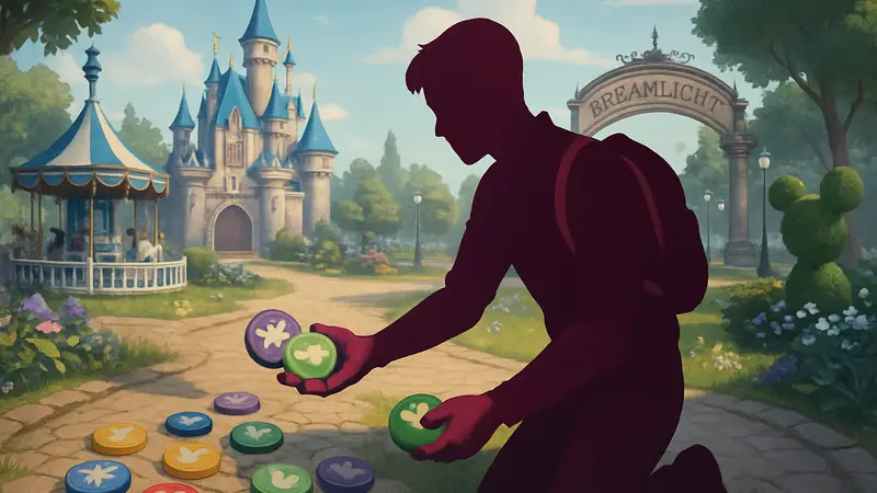 Игрок собирает разноцветные кнопки в Disney Dreamlight Valley, проходя задание "Создатель кнопок" во время фестиваля.