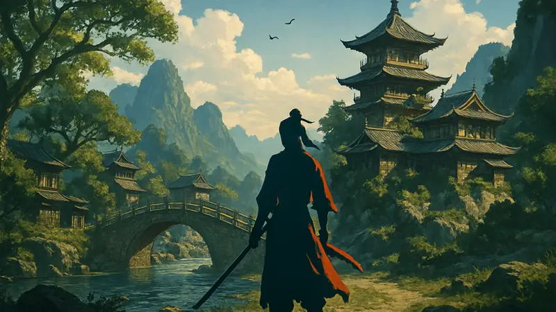 Арт из мобильной экшен-RPG Where Winds Meet, посвящённый дополнению Hexi.