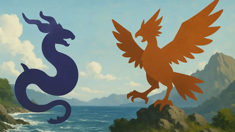 Легендарные покемоны Нага и Гаруда с обложки Pokemon Winds and Waves.