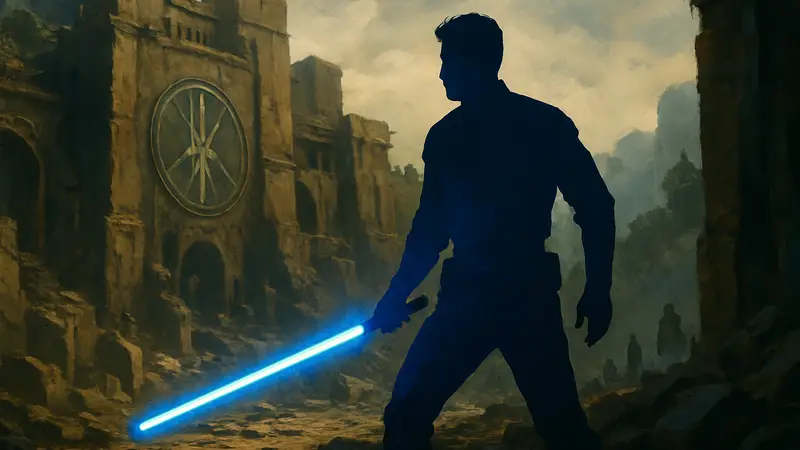 Кайл Катарн с синим световым мечом из игры Star Wars: Jedi Knight