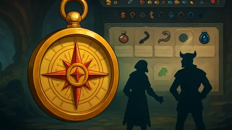 Изображение Золотого Компаса из игры Slay the Spire 2 на фоне интерфейса.