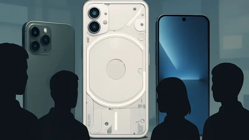 Nothing Phone (4a) Pro, демонстрирующий свой дизайн, на фоне других смартфонов