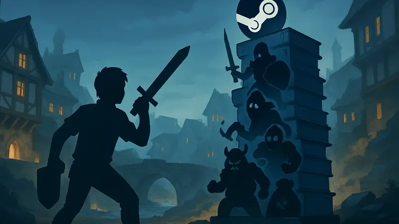Игрок борется со своей «стопкой позора» из Steam в инди-игре Game Quest