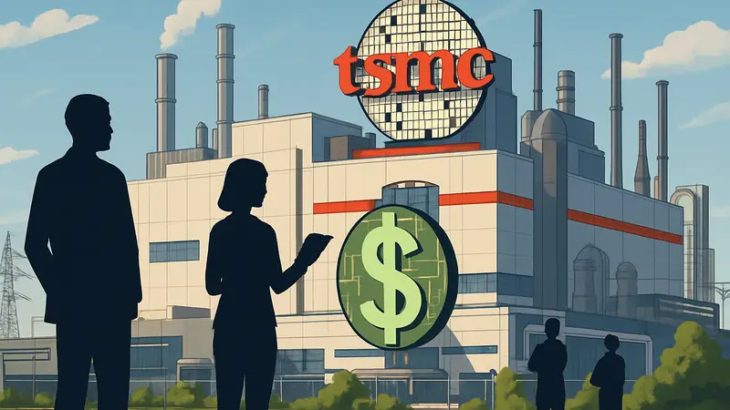 Завод TSMC в США, производящий полупроводниковые чипы, символ инвестиций.