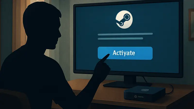 Скриншот из видео настройки устройства Steam Frame, показывающий процесс активации и интерфейс.