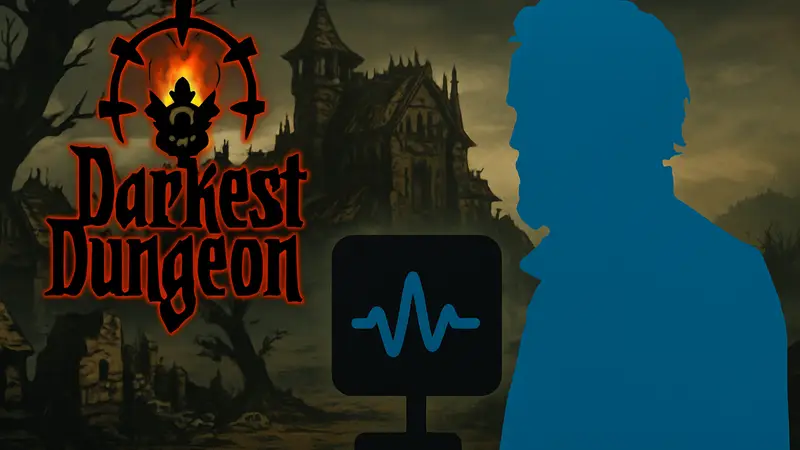 Логотип Darkest Dungeon и изображение рассказчика Уэйна Джуна, этика ИИ в играх