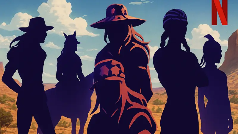 Аниме JoJo's Bizarre Adventure: Steel Ball Run на Netflix, постер с персонажами.