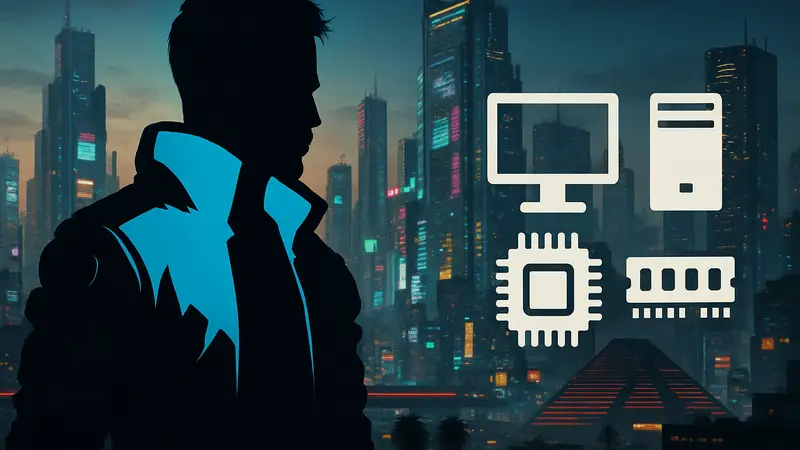 Персонаж Ви из Cyberpunk 2077 на фоне ночного Найт-Сити, системные требования ПК