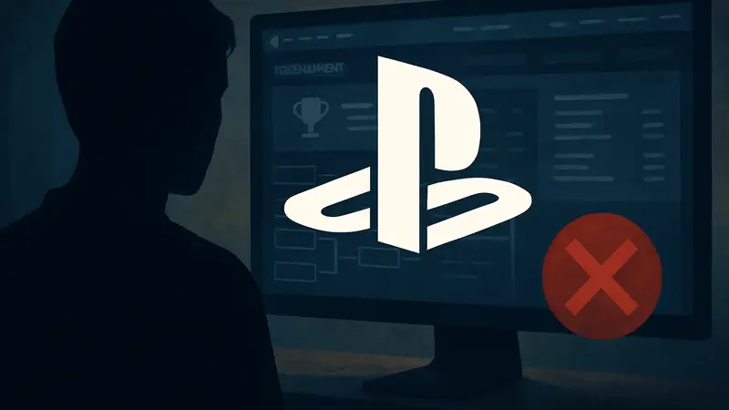 Логотип PlayStation на фоне закрывающегося турнирного сайта Repeat.gg