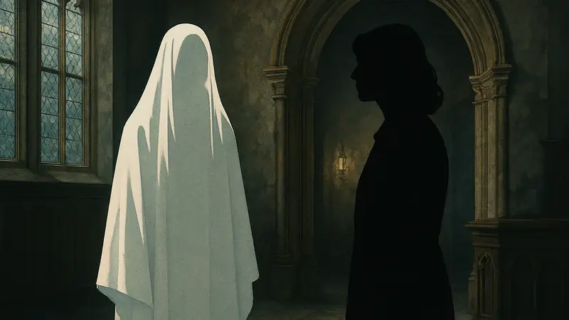 Энн Хэтэуэй в фильме Дэвида Лоури "Мать Мария", кадр с призраком