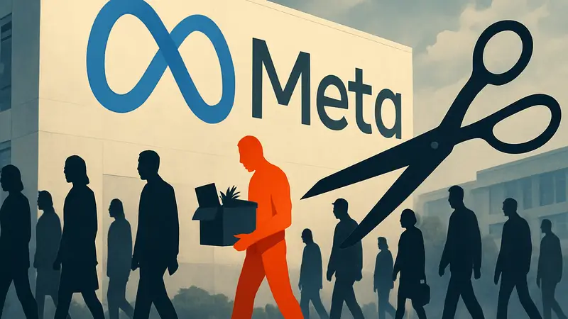 Логотип Meta и символическое изображение увольнений или сокращения штата