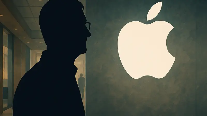 Тим Кук, бывший СЕО Apple, на фоне логотипа компании Apple.