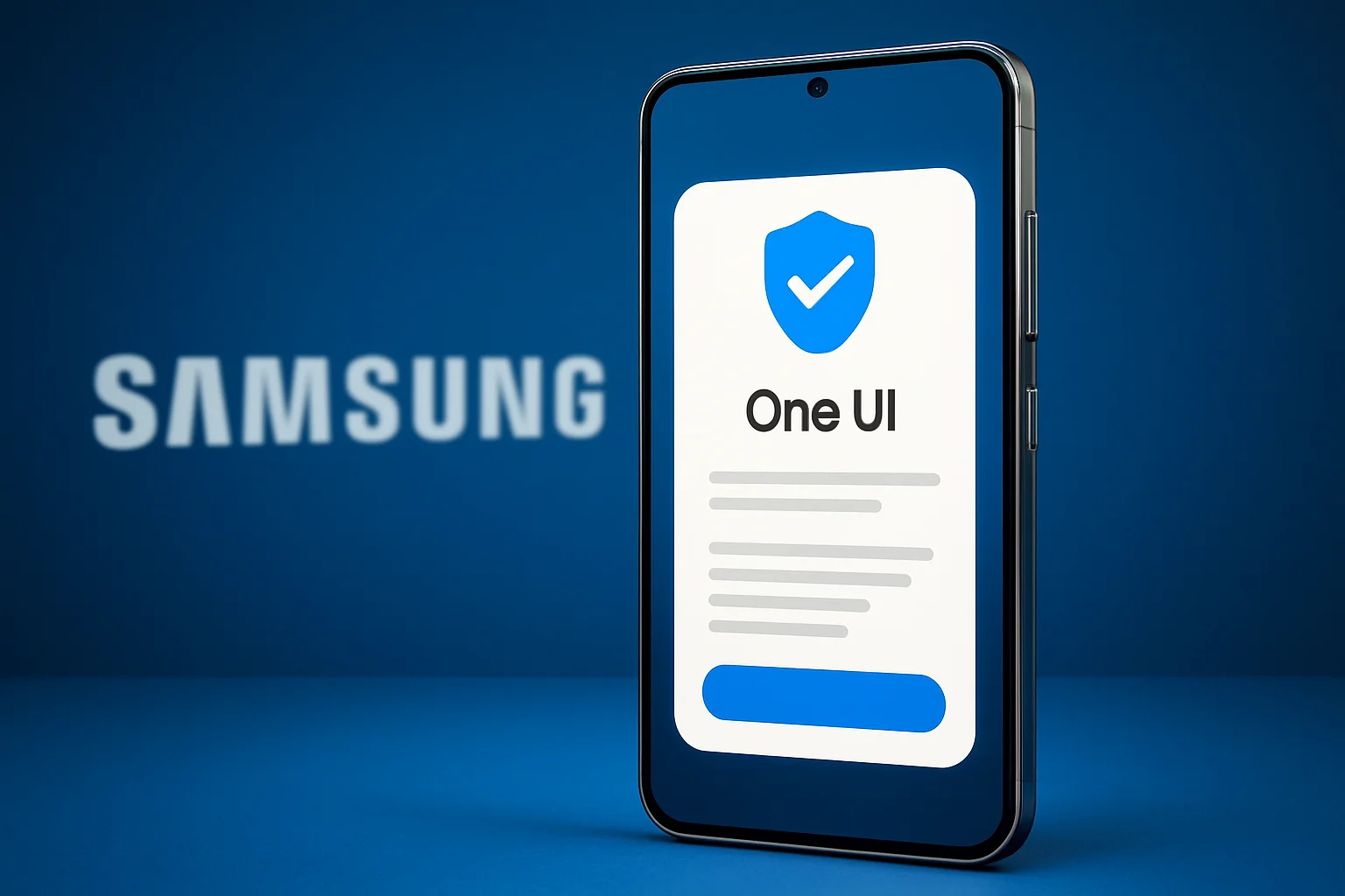 Смартфон Samsung Galaxy на экране которого отображается уведомление об обновлении безопасности One UI.