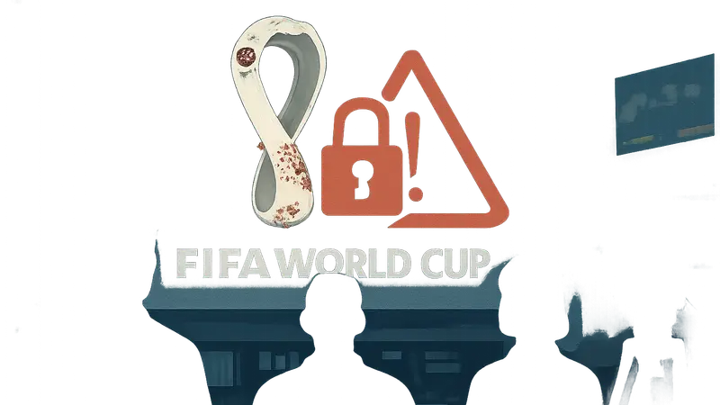 Изображение логотипа FIFA World Cup с наложенным значком ошибки или замком, символизирующим уязвимость.