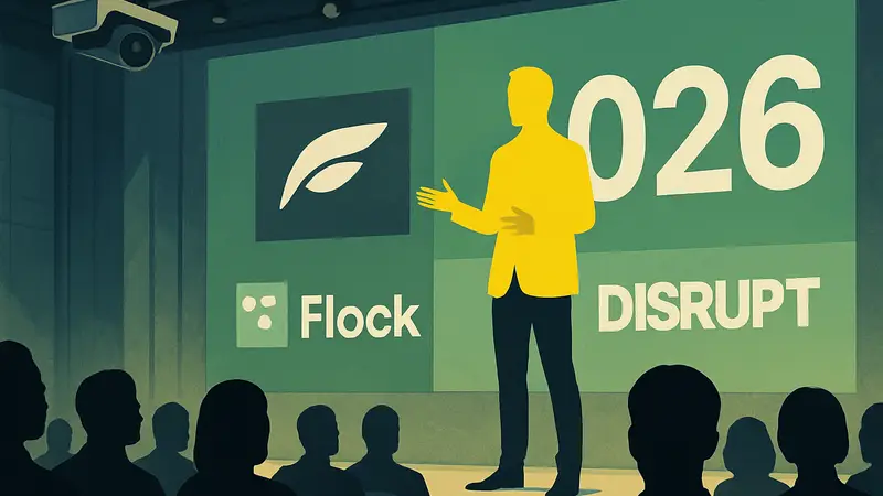 Гаррет Лэнгли, CEO Flock Safety, выступает на сцене TechCrunch Disrupt 2026
