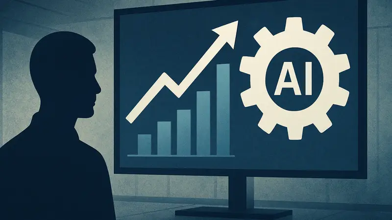 Иллюстрация: график роста конверсии от LLM-трафика и шестеренки ИИ