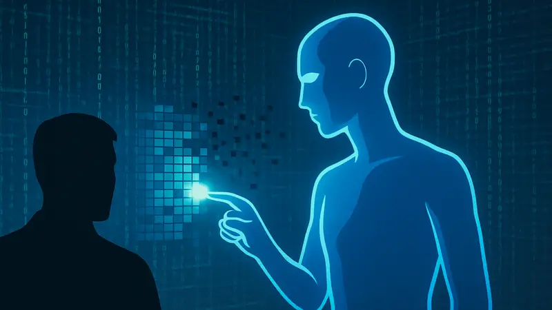 Изображение ИИ, удаляющего данные, на фоне киберпространства с кодами.