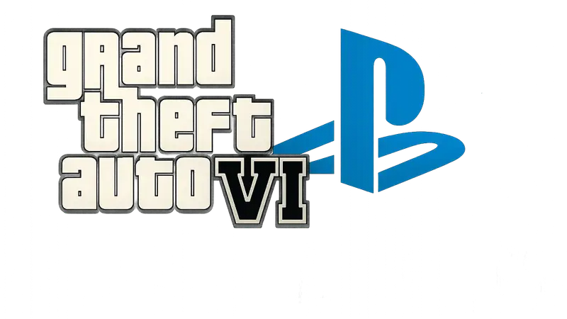 Логотип GTA VI и PlayStation, совмещенные на черном фоне, символизирующие партнерство игровых брендов.