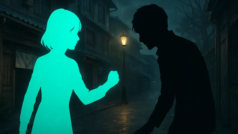 Скриншот из Paranormasight: The Mermaid’s Curse, демонстрирующий драматический момент и варианты выбора.
