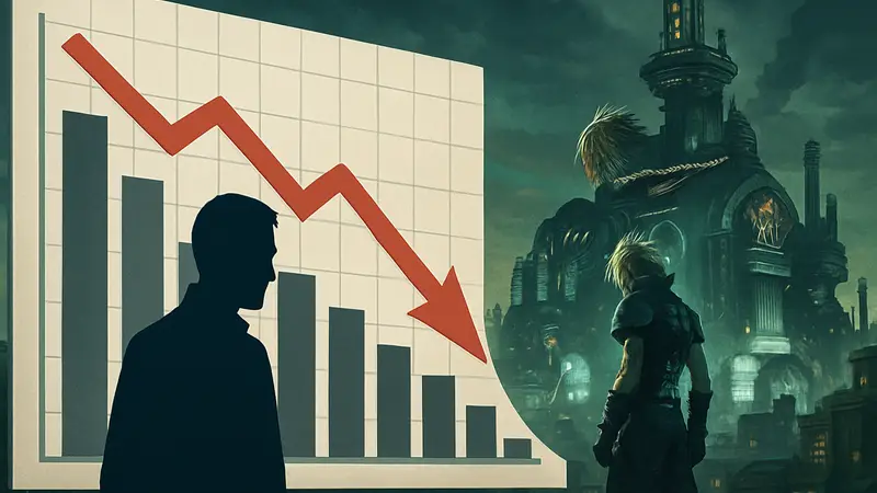 График продаж Final Fantasy VII Remake Intergrade, стрелка вниз, символизирующая падение в чартах.
