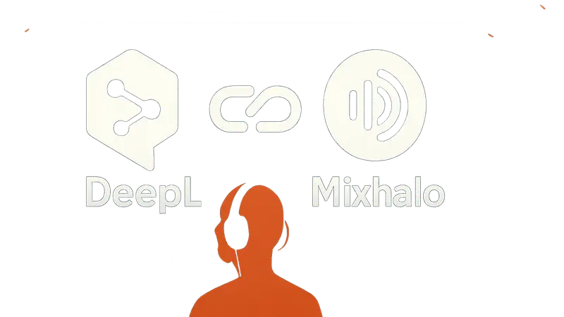 Логотипы DeepL и Mixhalo, символизирующие слияние технологий перевода и потокового аудио.
