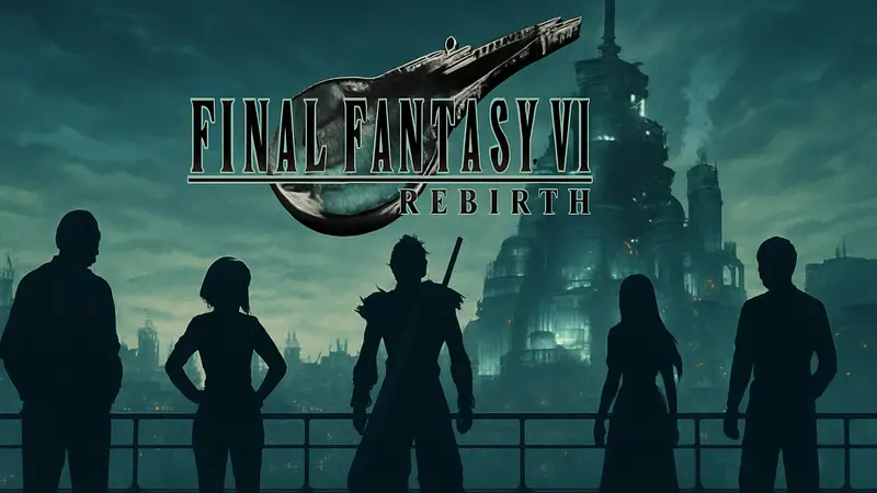 Логотип Final Fantasy VII Rebirth на фоне персонажей или игрового процесса.