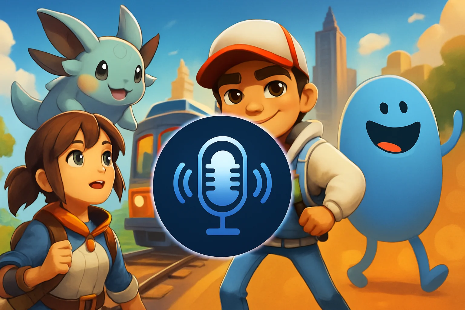 Логотип подкаста Pocket Gamer с изображениями игр Palworld, Subway Surfers и Dumb Ways to Die на фоне.