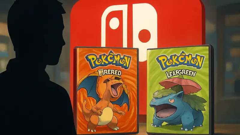 Обложки игр Pokémon FireRed и LeafGreen на фоне логотипа Nintendo Switch. Утечка, ремейки.