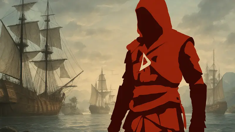 Эдвард Кенуэй из Assassin's Creed Black Flag Resynced на фоне кораблей