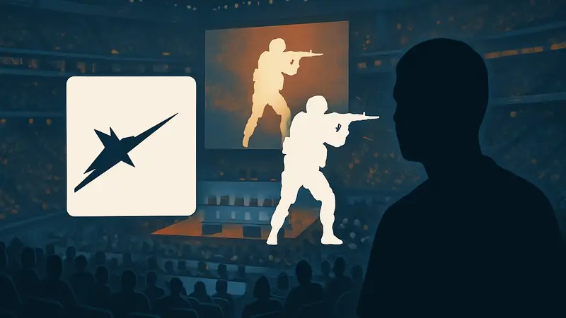 Логотип HLTV и символика Counter-Strike на фоне киберспортивной арены, сфокусированный на новостях недели