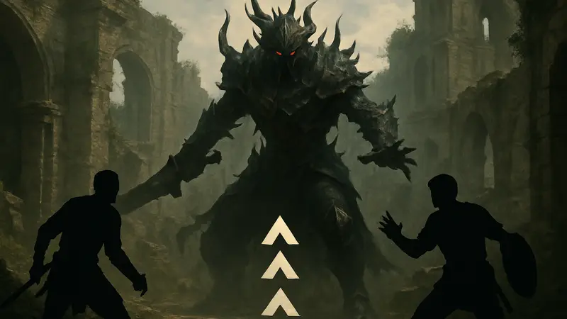 Изображение босса Теневрума из игры Crimson Desert, с подсказками по победе.